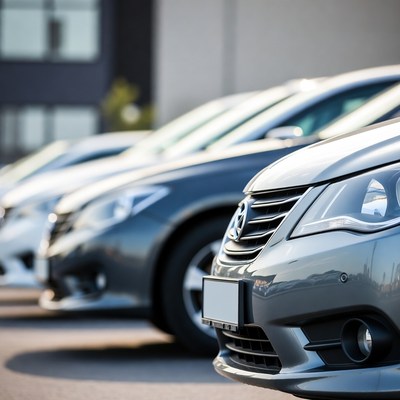 Cars parked in a line at a lot