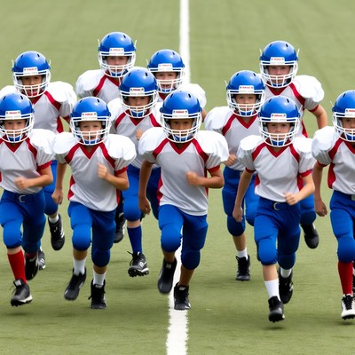 Kids running on field during practice