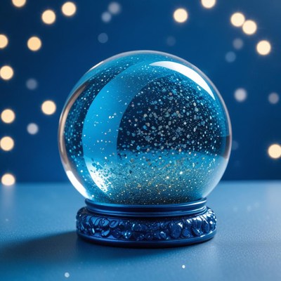Snow globe on blue background with lights