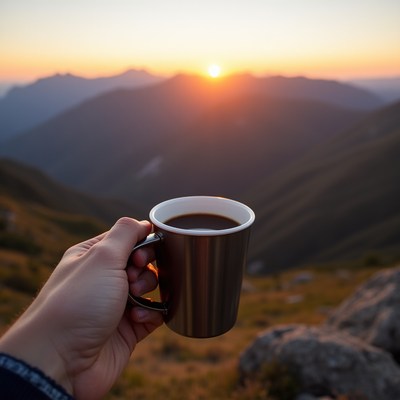 Coffee at sunrise on the mountain