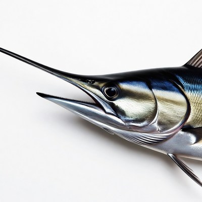 Swordfish caught on white surface