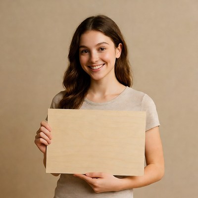 Holding a blank sign in studio