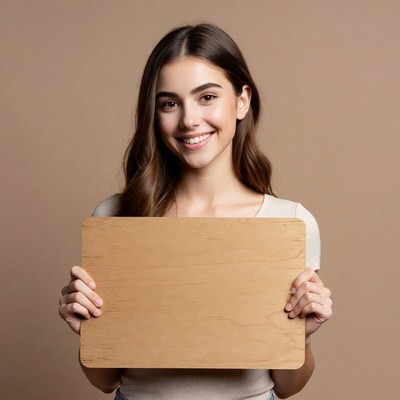 Young woman holds blank sign