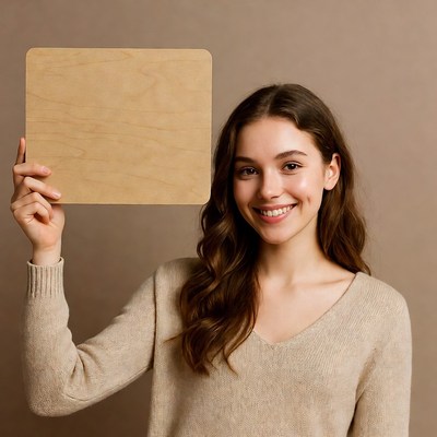 Young woman holds blank sign