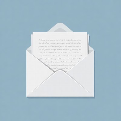 Envelope with letter inside on blue background