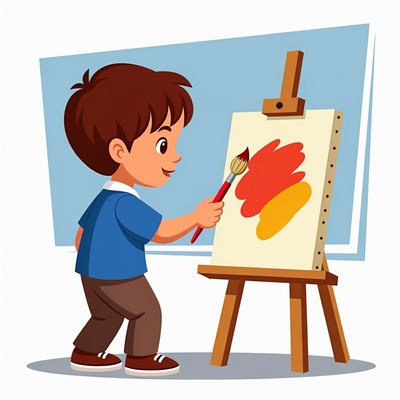 Child painting on easel in studio