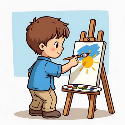 Child painting on an easel