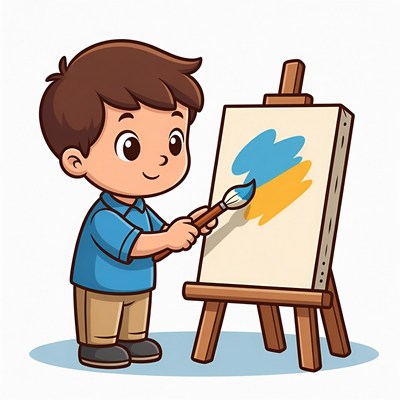 Child painting on easel in studio