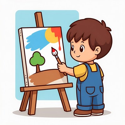 Child painting a landscape scene