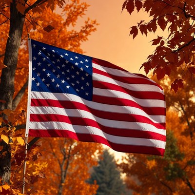 American flag in autumn setting