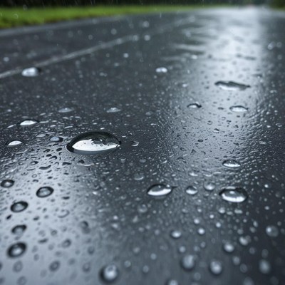 Raindrops on a wet surface