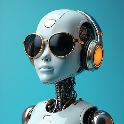 Robot wearing sunglasses and headphones