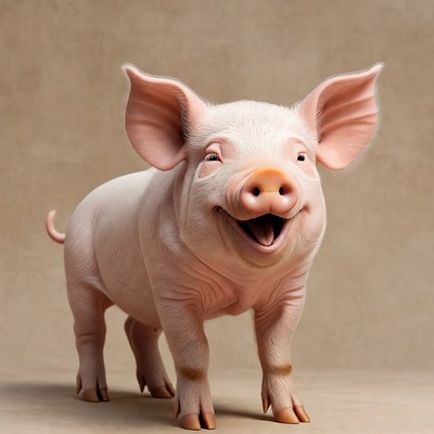 Happy pig standing and smiling