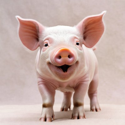 Happy pig standing on a surface