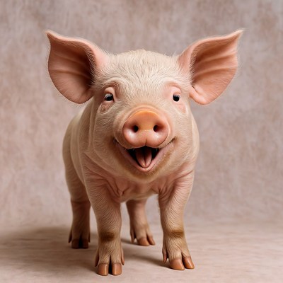 Happy pig standing on a background