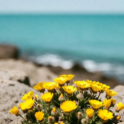 Yellow flowers near the sea shore
