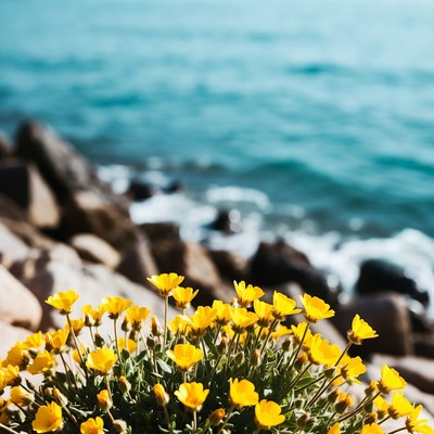 Yellow flowers by the sea shore