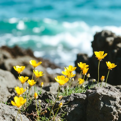 Wildflowers by the ocean shore
