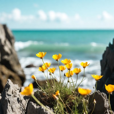 Yellow flowers by the sea shore