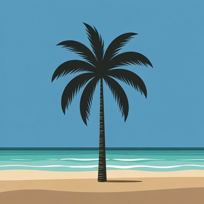 Palm tree on a beach near the ocean