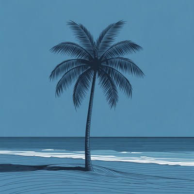 Palm tree by the ocean at dusk