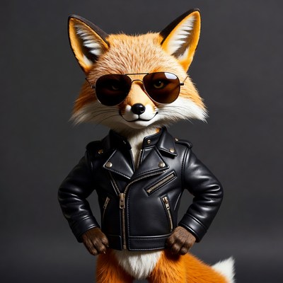 Fox wearing sunglasses and leather jacket
