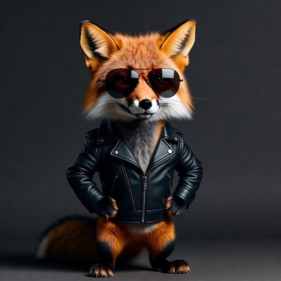 Fox in leather jacket with sunglasses