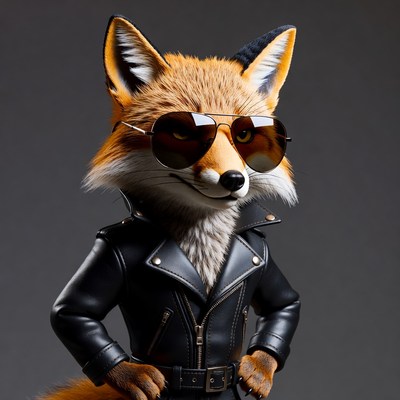 Fox in leather jacket with sunglasses
