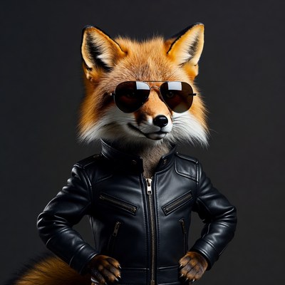 Fox wearing sunglasses in leather jacket