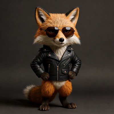 Fox in leather jacket posing confidently