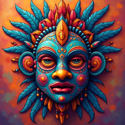 Colorful tribal mask design with leaves