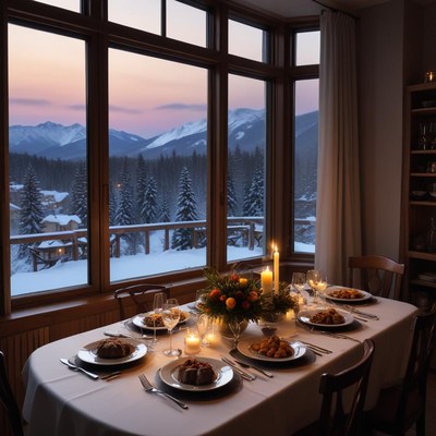 Dinner setup in winter mountain home