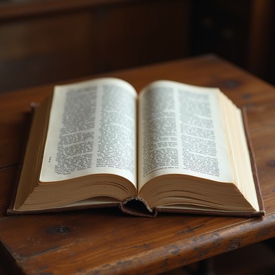 Open book on wooden table