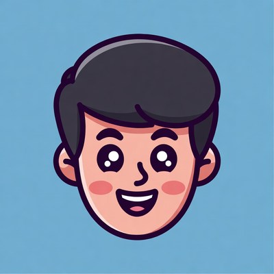 Smiling cartoon face with blue background