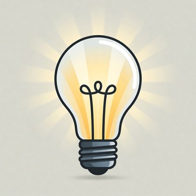Light bulb with glowing rays behind