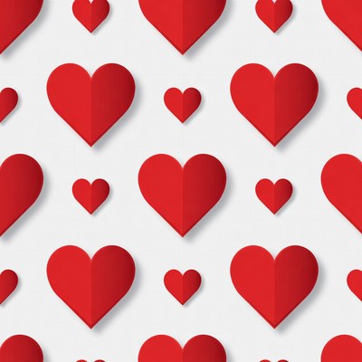 Red hearts on white background pattern