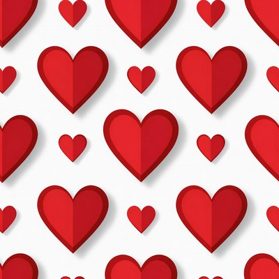 Red hearts pattern on white background