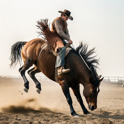 Rider on a bucking horse in rodeo