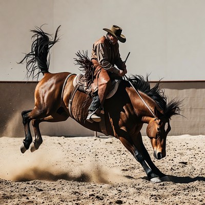 Rider trains horse in arena