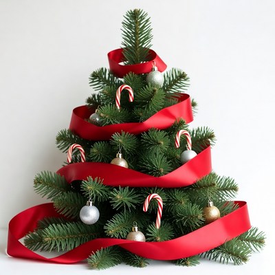 Decorated christmas tree with ribbons