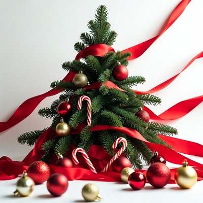 Decorated christmas tree with ribbons