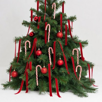 Christmas tree with red ornaments and candy canes