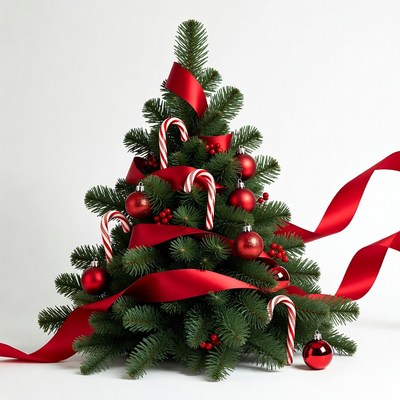 Christmas tree with decorations and ribbons