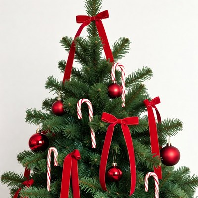 Red-decorated christmas tree with candy canes