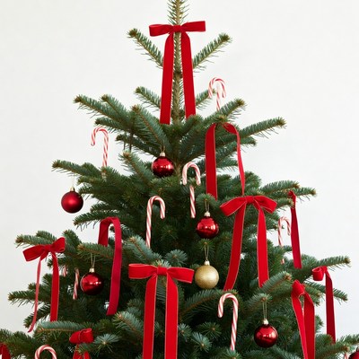 Red-decorated christmas tree with candy canes