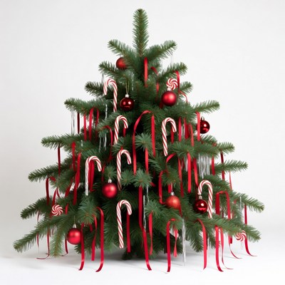 Christmas tree decorated with ornaments and candy