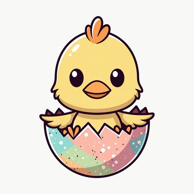 Chick hatching from colorful egg