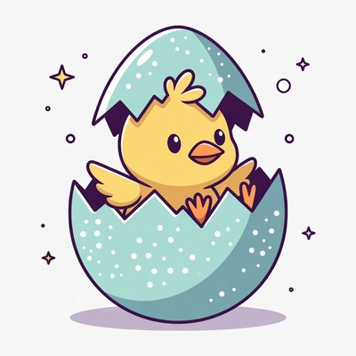 Chick hatching from egg in spring