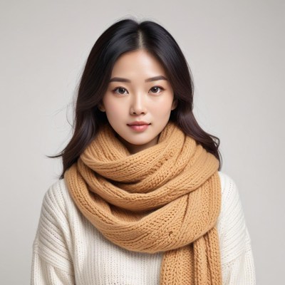 Woman wearing a large scarf indoors