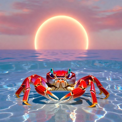 Crab at sunset by the ocean